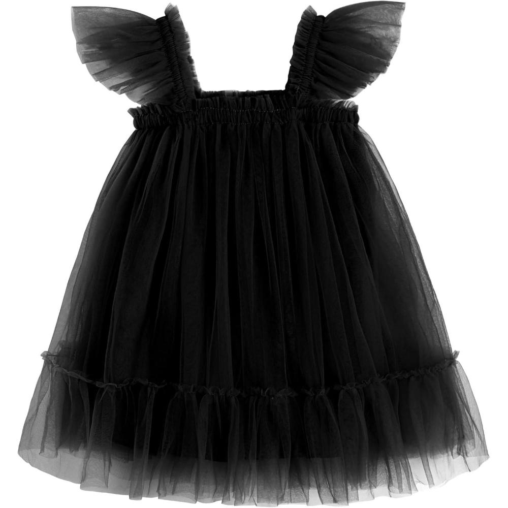 imageArshiner Toddler Tulle Dress for Girls Layered Tutu Ruffle Dresses Swing Twirly Fairy Summer Birthday Party Wedding SundressBlack