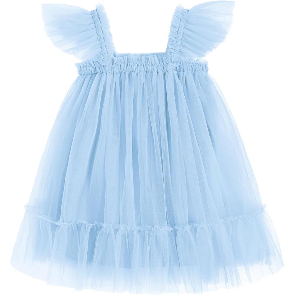 imageArshiner Toddler Tulle Dress for Girls Layered Tutu Ruffle Dresses Swing Twirly Fairy Summer Birthday Party Wedding SundressBlue