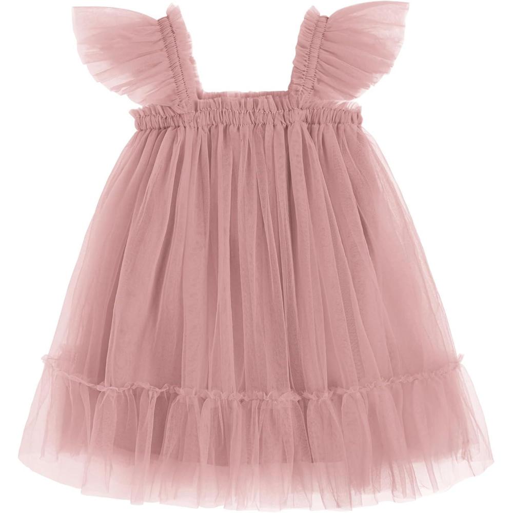 imageArshiner Toddler Tulle Dress for Girls Layered Tutu Ruffle Dresses Swing Twirly Fairy Summer Birthday Party Wedding SundressDusty Rose