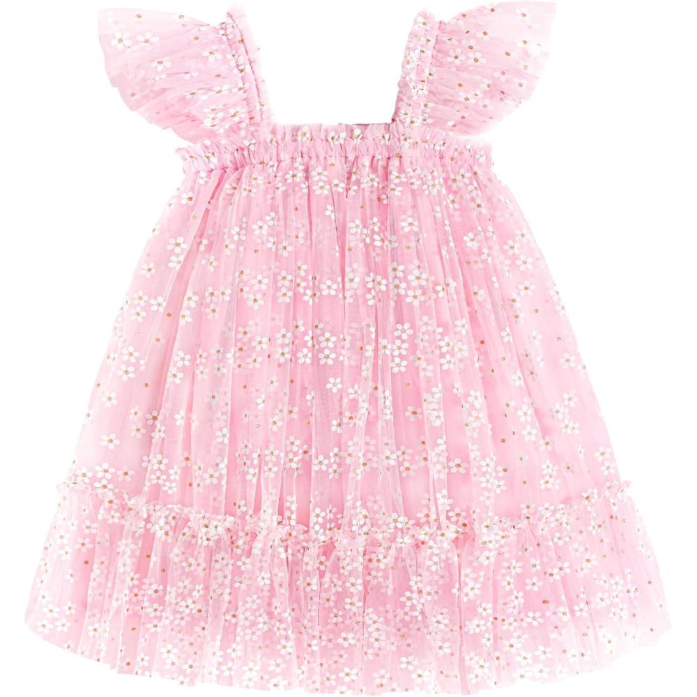 imageArshiner Toddler Tulle Dress for Girls Layered Tutu Ruffle Dresses Swing Twirly Fairy Summer Birthday Party Wedding SundressPink Floral