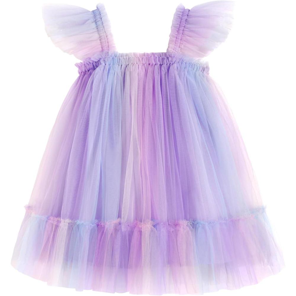 imageArshiner Toddler Tulle Dress for Girls Layered Tutu Ruffle Dresses Swing Twirly Fairy Summer Birthday Party Wedding SundressPurple Rainbow