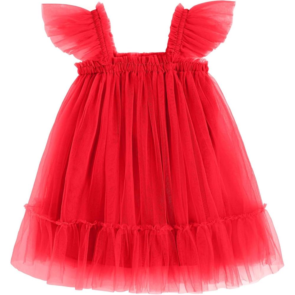 imageArshiner Toddler Tulle Dress for Girls Layered Tutu Ruffle Dresses Swing Twirly Fairy Summer Birthday Party Wedding SundressRed