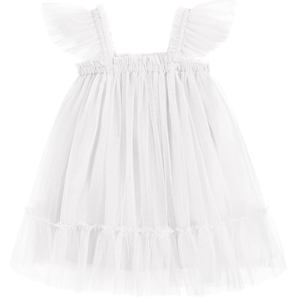 imageArshiner Toddler Tulle Dress for Girls Layered Tutu Ruffle Dresses Swing Twirly Fairy Summer Birthday Party Wedding SundressWhite