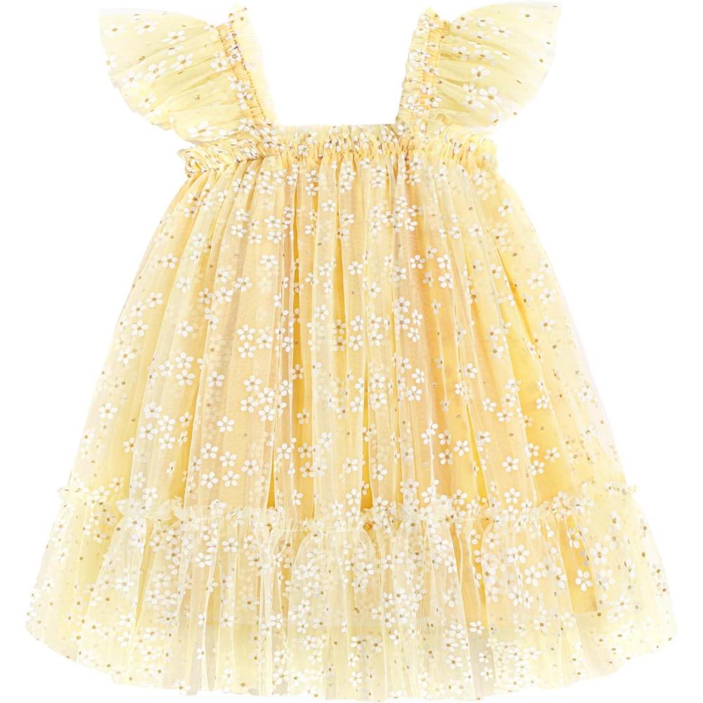 imageArshiner Toddler Tulle Dress for Girls Layered Tutu Ruffle Dresses Swing Twirly Fairy Summer Birthday Party Wedding SundressYellow Floral