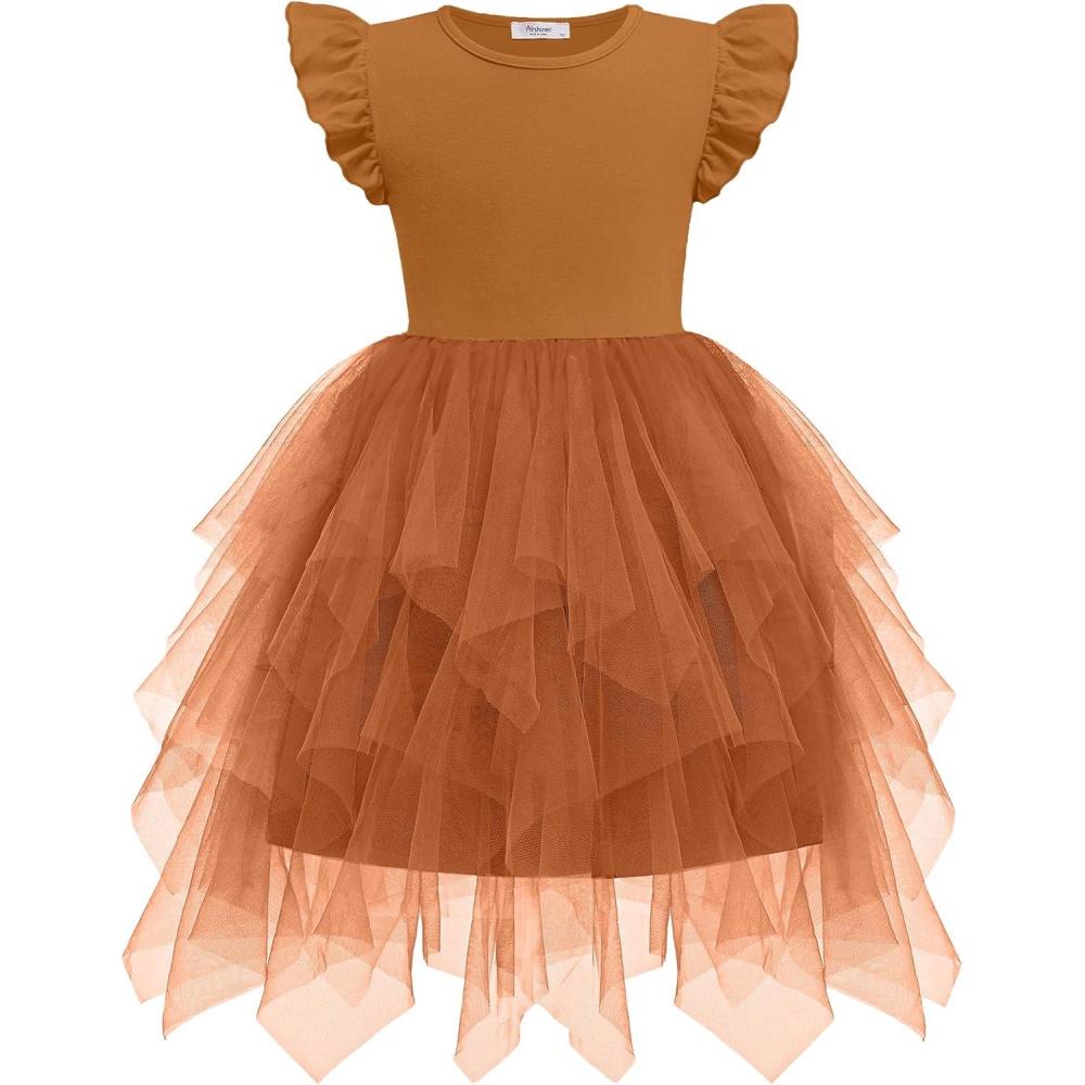 imageArshiner Toddler Tutu Dress Little Girls Irregular Tulle Princess Birthday Party Formal DressesBrown