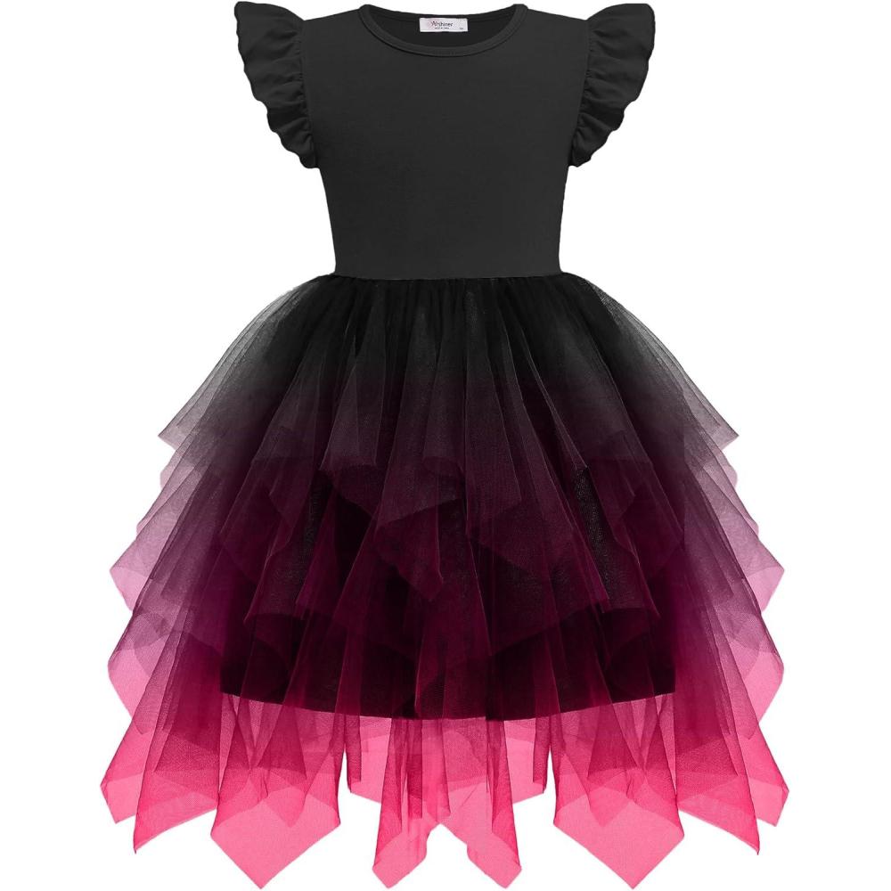 imageArshiner Toddler Tutu Dress Little Girls Irregular Tulle Princess Birthday Party Formal DressesGradient Black Red