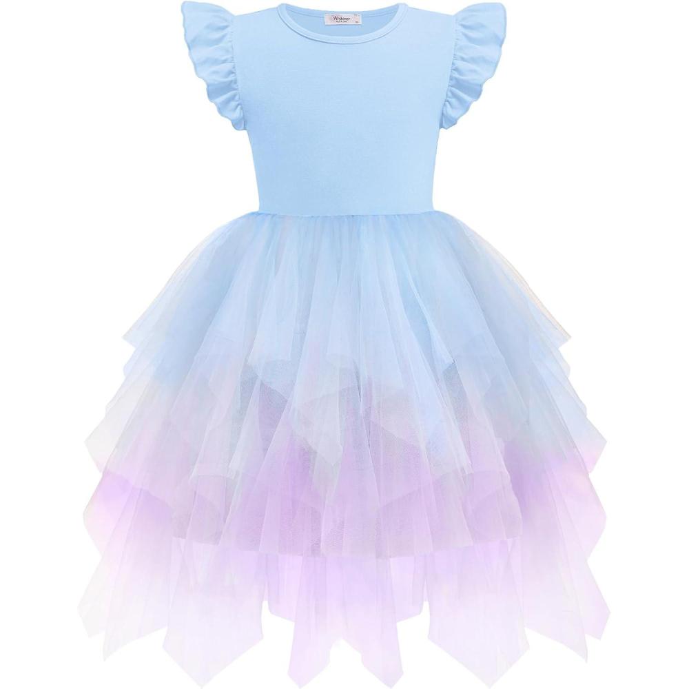 imageArshiner Toddler Tutu Dress Little Girls Irregular Tulle Princess Birthday Party Formal DressesGradient Blue