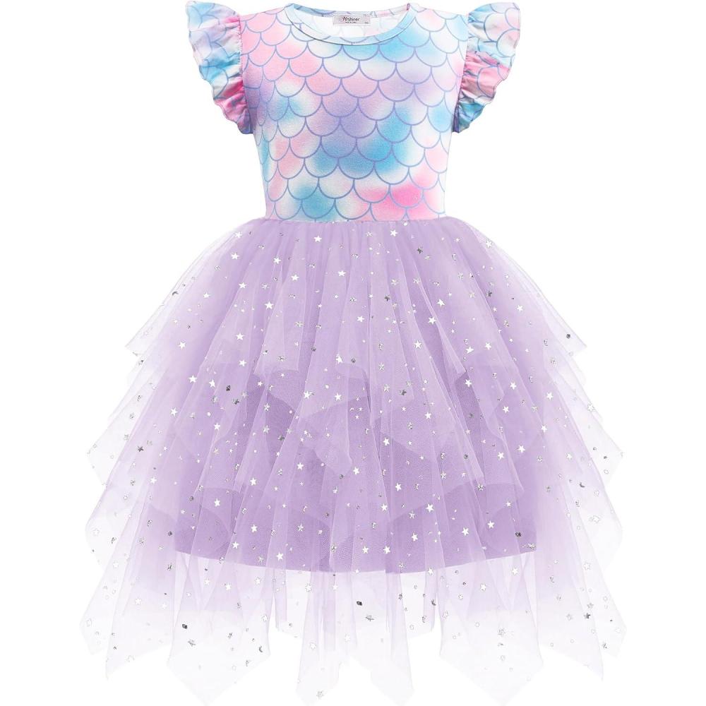 imageArshiner Toddler Tutu Dress Little Girls Irregular Tulle Princess Birthday Party Formal DressesMermaid Purple