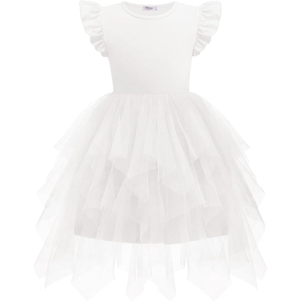 imageArshiner Toddler Tutu Dress Little Girls Irregular Tulle Princess Birthday Party Formal DressesWhite