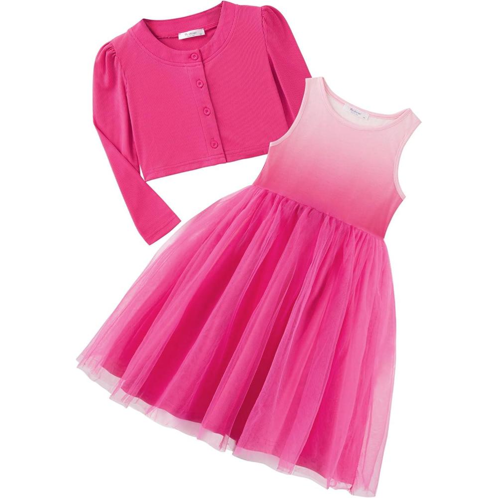 imageArshiner Toddler Tutu Dress and Knit Cardigan Girls Fall Party Tulle Dresses and Long Sleeve Shrug SetHot Pink Gradient