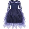 Arshiner Flower Girl Dress Toddler Contrast Lace Tutu Irregular Tulle Wedding Birthday Party Dresses(Navy Blue)
