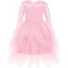 Arshiner Flower Girl Dress Toddler Contrast Lace Tutu Irregular Tulle Wedding Birthday Party Dresses(Pink)