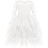 Arshiner Flower Girl Dress Toddler Contrast Lace Tutu Irregular Tulle Wedding Birthday Party Dresses(White)