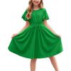 Arshiner Girl’s Casual Dress Summer Scoop Neck Short Sleeve Flowy Print and Plain Sundress for Kids 4-14Y(Green)