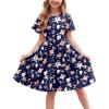 Arshiner Girl’s Casual Dress Summer Scoop Neck Short Sleeve Flowy Print and Plain Sundress for Kids 4-14Y(Navy Floral)