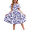 Arshiner Girl’s Casual Dress Summer Scoop Neck Short Sleeve Flowy Print and Plain Sundress for Kids 4-14Y(Purple Floral)