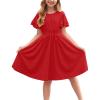 Arshiner Girl’s Casual Dress Summer Scoop Neck Short Sleeve Flowy Print and Plain Sundress for Kids 4-14Y(Red)