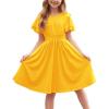 Arshiner Girl’s Casual Dress Summer Scoop Neck Short Sleeve Flowy Print and Plain Sundress for Kids 4-14Y(Yellow)