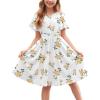 Arshiner Girl’s Casual Dress Summer Scoop Neck Short Sleeve Flowy Print and Plain Sundress for Kids 4-14Y(Yellow Floral)
