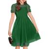 Arshiner Girls Dress Contrast Mesh Puffy Short Sleeve A Line Casual Party Dress 3-12 Years(Dark Green)