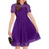 Arshiner Girls Dress Contrast Mesh Puffy Short Sleeve A Line Casual Party Dress 3-12 Years(Dark Purple)