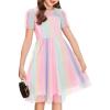 Arshiner Girls Dress Contrast Mesh Puffy Short Sleeve A Line Casual Party Dress 3-12 Years(Gradient)