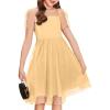 Arshiner Girls Dress Contrast Mesh Puffy Short Sleeve A Line Casual Party Dress 3-12 Years(Light Coffee)