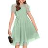 Arshiner Girls Dress Contrast Mesh Puffy Short Sleeve A Line Casual Party Dress 3-12 Years(Light Green)
