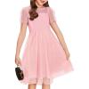 Arshiner Girls Dress Contrast Mesh Puffy Short Sleeve A Line Casual Party Dress 3-12 Years(Light Pink)