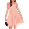 Arshiner Girls Dress Contrast Mesh Puffy Short Sleeve A Line Casual Party Dress 3-12 Years(Pink)