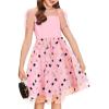 Arshiner Girls Dress Contrast Mesh Puffy Short Sleeve A Line Casual Party Dress 3-12 Years(Pink Star)
