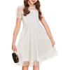 Arshiner Girls Dress Contrast Mesh Puffy Short Sleeve A Line Casual Party Dress 3-12 Years(White)