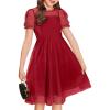 Arshiner Girls Dress Contrast Mesh Puffy Short Sleeve A Line Casual Party Dress 3-12 Years(Wine Red)