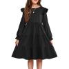 Arshiner Girls Dress Fall Ruffle Sleeve Tiered Flared Flowy Midi Dresses with Pockets(Long Sleeve – Black)