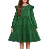 Arshiner Girls Dress Fall Ruffle Sleeve Tiered Flared Flowy Midi Dresses with Pockets(Long Sleeve – Dark Green)