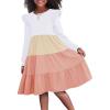 Arshiner Girls Dress Fall Ruffle Sleeve Tiered Flared Flowy Midi Dresses with Pockets(Long Sleeve – White & Pink)