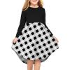 Arshiner Girls Dress Kids Holiday Casual Long Sleeve High Low Swing Midi Dresses(A Black Plaid-long Sleeve)