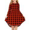 Arshiner Girls Dress Kids Holiday Casual Long Sleeve High Low Swing Midi Dresses(A Red Plaid-long Sleeve)