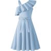 Arshiner Girls Dress One Shoulder Formal Ruffle Trim Birthday Party Dresses with Belted Pockets for 5-12 Years(Blue)