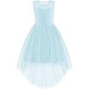 Arshiner Girls Dresses Formal Party Wedding Tulle Sleeveless Contrast Mesh High Low Dress with Belt(Blue Sparkle)