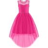 Arshiner Girls Dresses Formal Party Wedding Tulle Sleeveless Contrast Mesh High Low Dress with Belt(Hot Pink)
