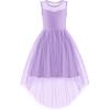 Arshiner Girls Dresses Formal Party Wedding Tulle Sleeveless Contrast Mesh High Low Dress with Belt(Lavender)