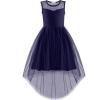Arshiner Girls Dresses Formal Party Wedding Tulle Sleeveless Contrast Mesh High Low Dress with Belt(Navy)