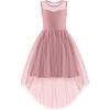 Arshiner Girls Dresses Formal Party Wedding Tulle Sleeveless Contrast Mesh High Low Dress with Belt(Pink)