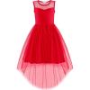 Arshiner Girls Dresses Formal Party Wedding Tulle Sleeveless Contrast Mesh High Low Dress with Belt(Red)