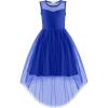 Arshiner Girls Dresses Formal Party Wedding Tulle Sleeveless Contrast Mesh High Low Dress with Belt(Royal Blue)
