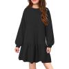 Arshiner Girls Dresses Long Sleeve Pullover Tops Drop Shoulder Sweatshirt Casual Dress with Pockets(Black)