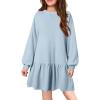 Arshiner Girls Dresses Long Sleeve Pullover Tops Drop Shoulder Sweatshirt Casual Dress with Pockets(Blue)