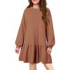 Arshiner Girls Dresses Long Sleeve Pullover Tops Drop Shoulder Sweatshirt Casual Dress with Pockets(Brown)
