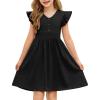 Arshiner Girls Dresses Ruffle Sleeve A-Line V-Neck Sundress Summer Swing Midi Dress with Pockets(Black)